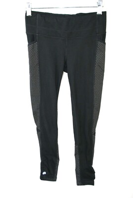 ATHLETA Dot Be Free Reflective Leggings Yoga Pants Black Pockets Size XS