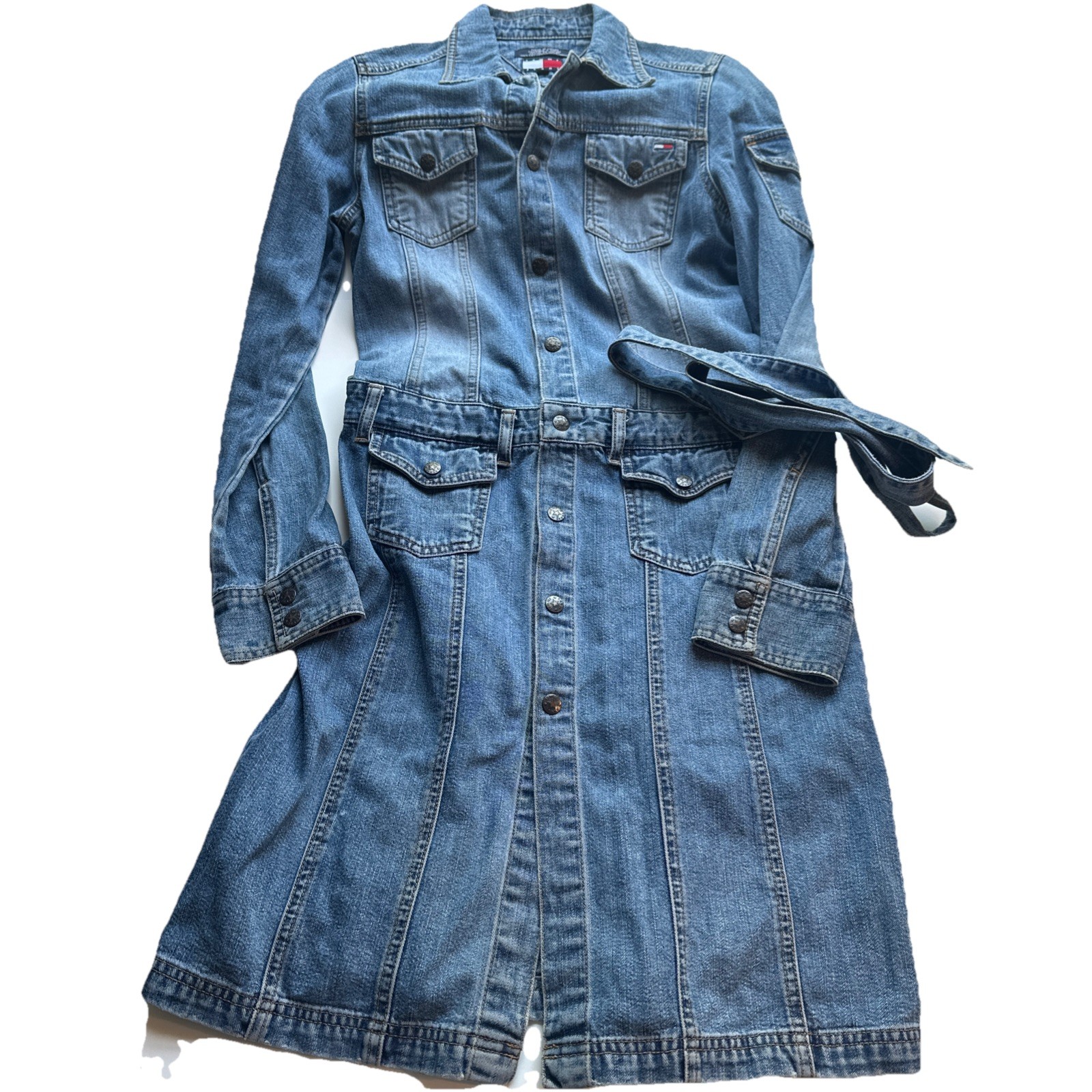 Tommy Hilfiger Vintage Denim Jean Long Sleeve Belted Dress Large