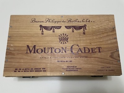 Vintage Mouton-Cadet Wooden 2 Bottle Wine Gift Box Baron Philippe de Rothschild