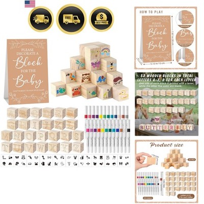 117 Pcs Baby Shower Blocks to Decorate Game Kit Includes 52 Wooden Blocks 24 ...