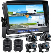 Backup Camera DVR System 7" Quad Split 1080P Monitor for RV Trailer Truck Camper