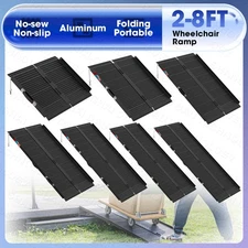 2/3/4/5/6/7/8FT Black Home Wheelchair Ramp Non-Skid Folding Aluminum Ramps Steps