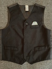 George Boys Black Pinstripe Dress Vest with Pocket Square Size 5
