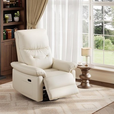 Manual Recliner Chair with Swivel and Rocking, Chenille Upholstered Lounge Chair