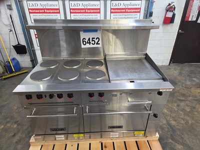 6452 New S/D Vulcan 60'' Electric Range, Griddle, 6-FP 2-Ovens EV60SS-6FP24G-480