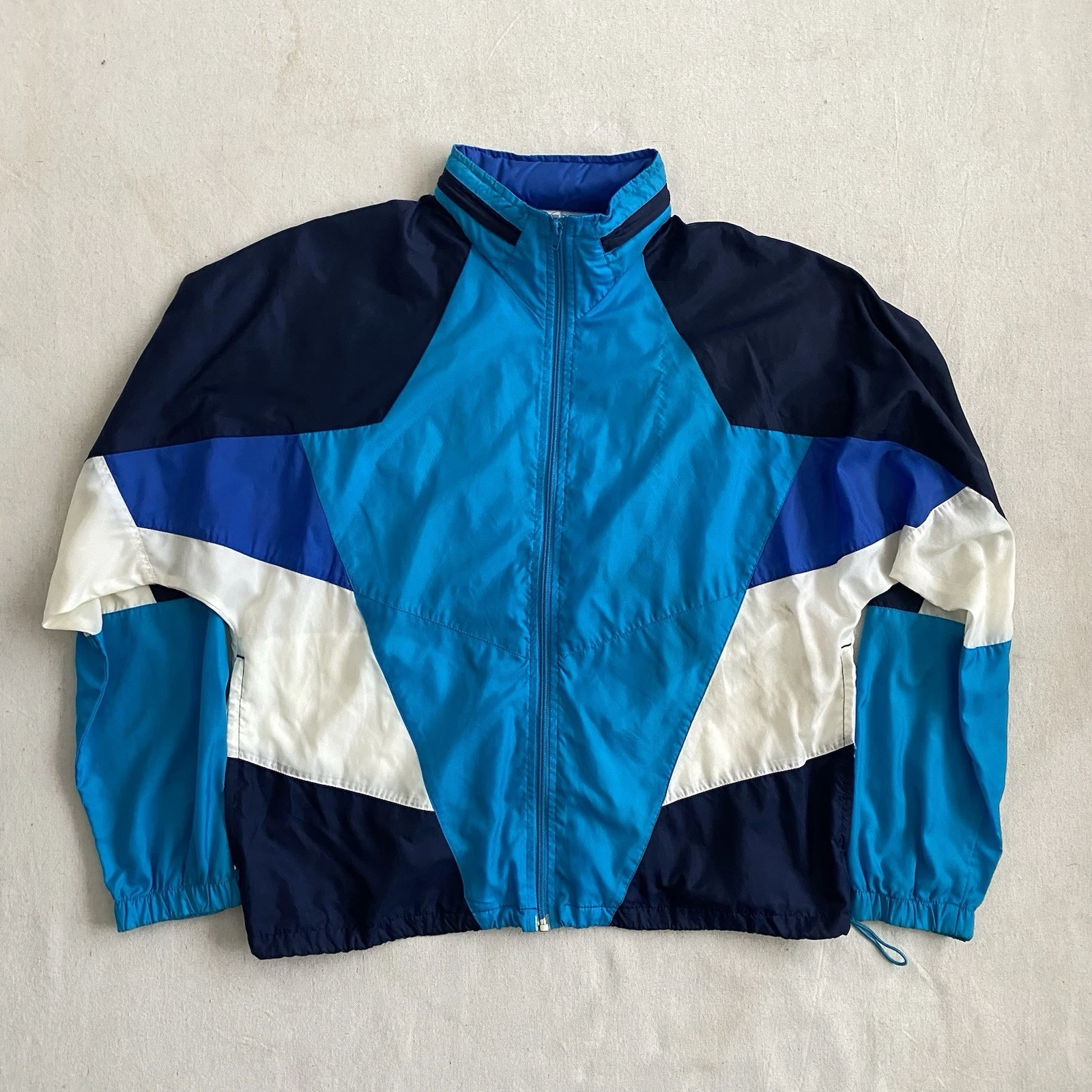 Vintage 80s Nike Windbreaker Zip Up Jacket Packable Hood Sportswear M USA Blue
