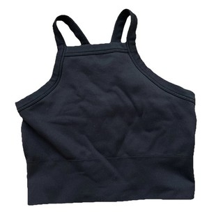 Athleta Small Black Seamless Ribbed Low Impact Bra Halter High Neck