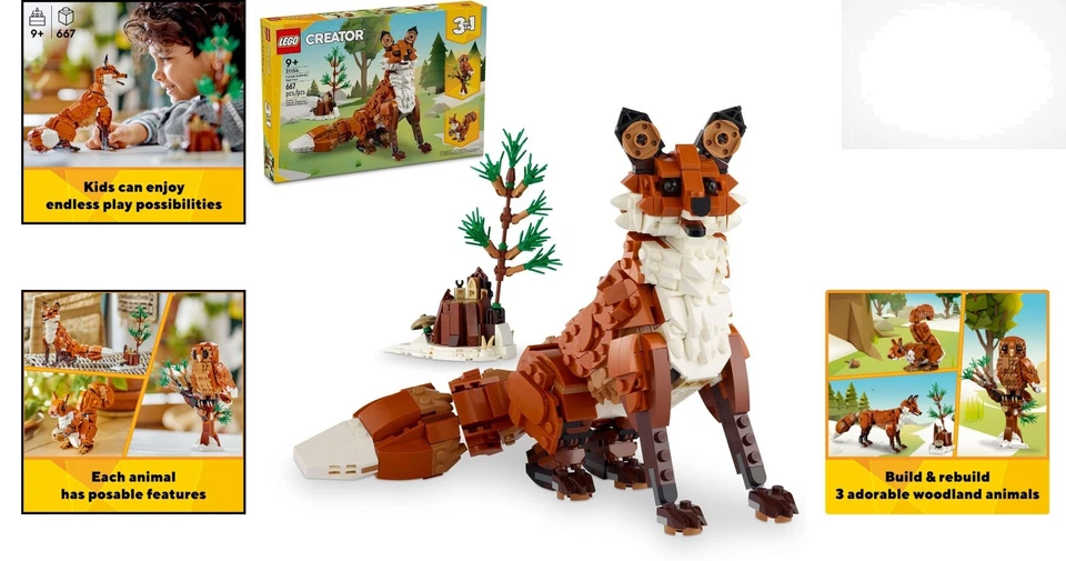 LEGO Creator 3 in 1 Forest Animals Red Fox Toys - Building Toys for Kids, Boys - Image 2 of 4