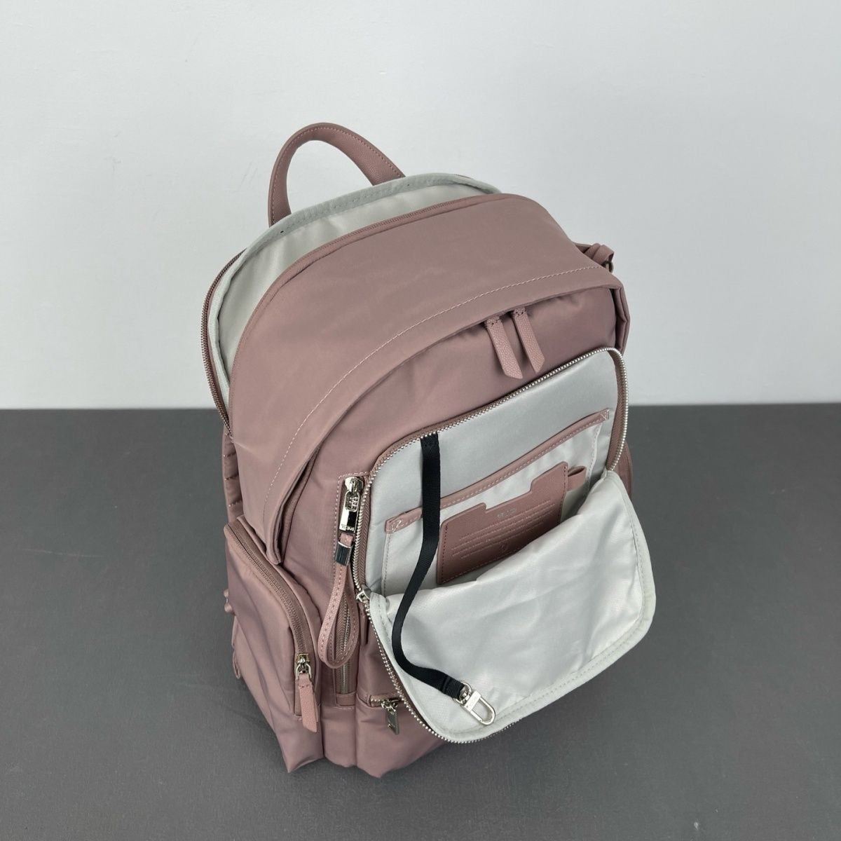 TUMI Voyageur Celina Backpack Pink Travel Business Silver Zip