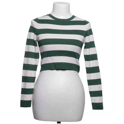 Zara, pull en tricot, taille : M, vert/blanc, polyamide/viscose, rayures #lTy - Photo 1/4