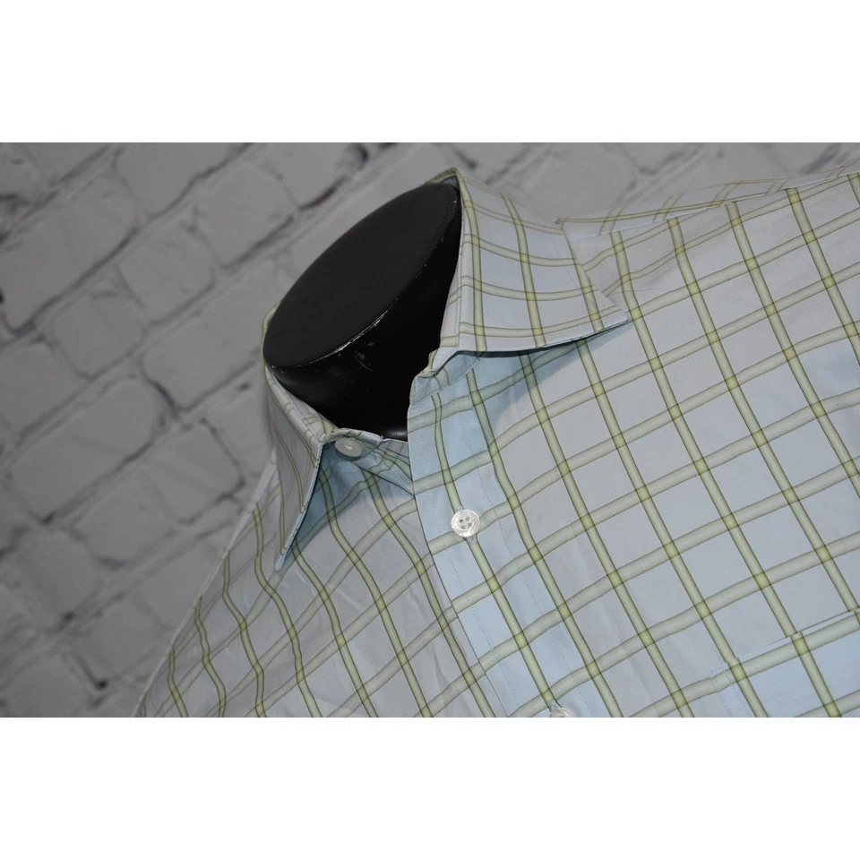 Gitman Bros. Dress Shirt Mens Size Medium Green Blue Plaid French Cuffs Made USA - Image 2 of 4