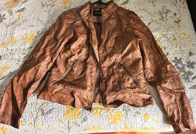 GUESS Los Angeles Women s Brown Biker Jacket Full Zip Quilted Lined Pockets L