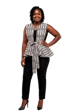 Handmade Peplum Ankara Blouse Women  s Size 14 Black  White African Top NWT