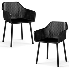 COSTWAY Modern Plastic Dining Chairs Set of 2 Kitchen Armchairs Black