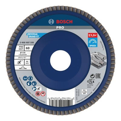 Bosch Pro X571 Fächerschleifscheibe, Kunststoff, gerade, 115 mm, G60 - 10 Stück