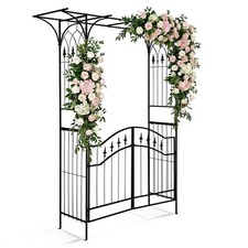 7 FT Metal Wedding Arch Stand with Door for Outdoor Garden Party Decorations