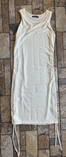 BTFBM Beige Ribbed Knit Sleeveless Midi Tank Dress Drawstring Size M