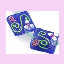 8 Handmade Lampwork Glass Cobalt Flower Square Beads 16mm