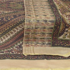 Sanskriti Vintage Dupatta Long Stole Blend Cotton Cream Paisley Printed Shawl