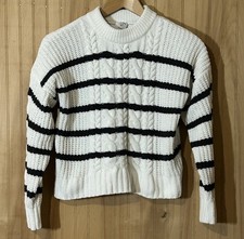 Abercrombie Fitch Girls Kids Cotton Blend Sweater Striped Black White Size 11/12