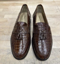 Jandaia Boutique Lisboa Brown Caiman Croc-Embossed Leather Tassel Loafers Size 6