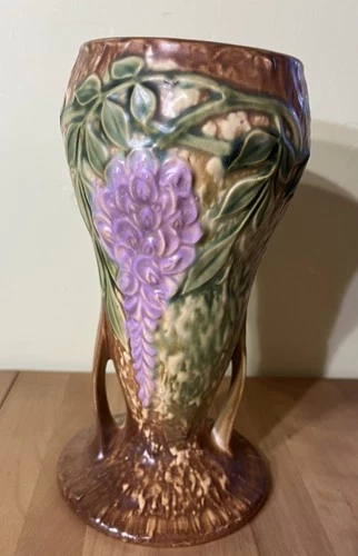 Roseville Pottery Wisteria Tan Vintage Arts And Crafts Pottery Vase 635-8