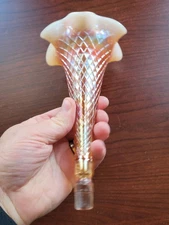 Nice Peach Opalescent Dugan Carnival Glass Fishnet Pattern Epergne