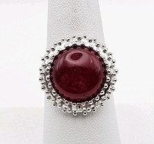 Large Vintage Sterling Silver Genuine Red Ruby Ring 925 Size 8.25 Gemstone Ring
