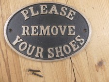 Large Please Remove Your Shoes Cast Iron Sign Plaque Door Wall Fence Gate Decor