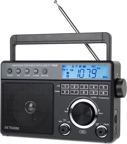 Retekess TR629 Portable FM/AM/SW Radio Digital Big Speaker Recorder Clock Gift - Picture 1 of 12