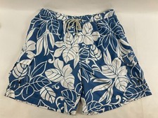 Caribbean Joe Shorts Men's Size Large Blue White Floral Board Trunks Drawstring