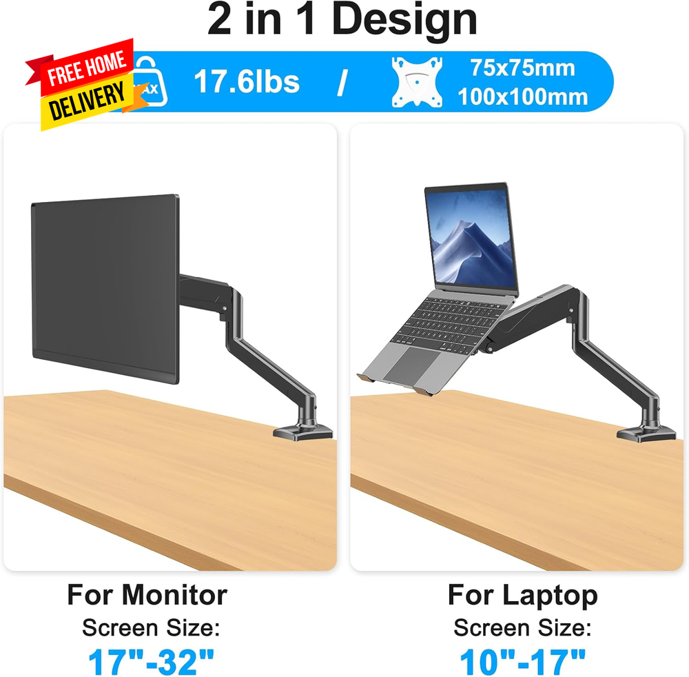 Laptop Stand Desk Mount with Gas Spring and Dual Monitor Function