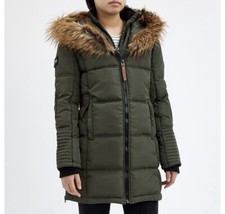 Geographical Norway Women’s Khaki Long Insulated Jacket In Size S(10) Rrp £210