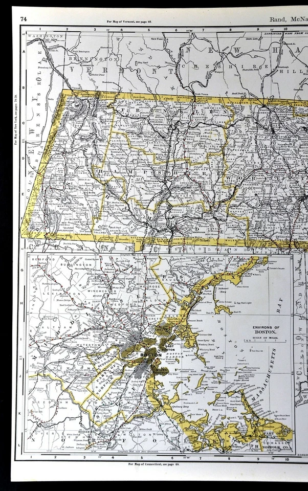 Mapa ferroviario Rand McNally 1892 Massachusetts Boston Cape Cod Plymouth 21x27" RR Foto 2 de 4