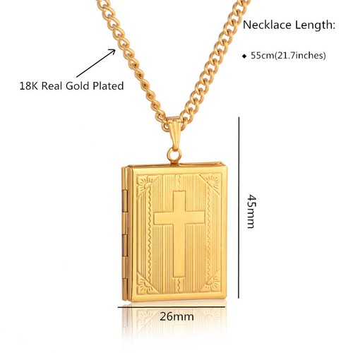 Cross Locket Pendant Necklace for womans mens 14k Gold/925 Silver Plated Couple - Picture 4 of 7