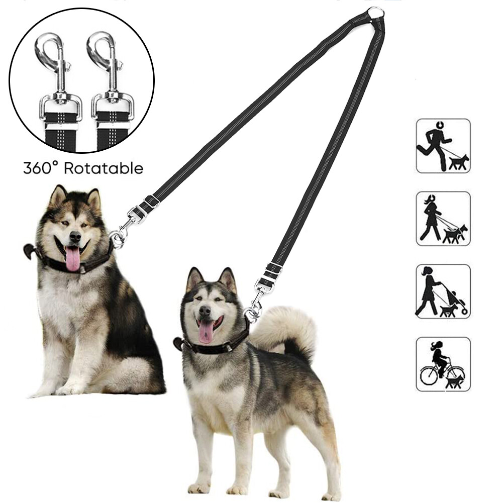 Anti Shock Reflective Bungee Lead Pet Dog Double Leashes For Dual Dog  Training