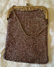Antique Micro Bead Purse A-B Rainbow Beads Victorian/Art Nouveau 8" Orrnate LOVE