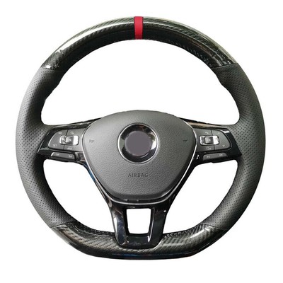 Carbon Fiber&Hole Leather Steering Wheel Stitch on Wrap Cover For VW Sharan