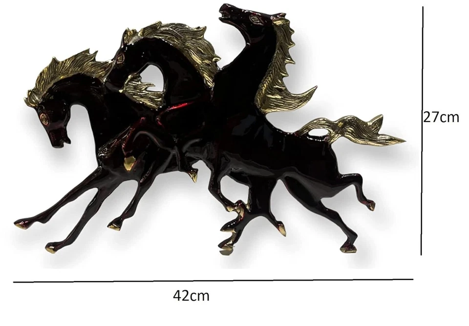 Pieza de exhibición de pared de caballos de latón para decoración del hogar sala de estar Vastu pieza de exhibición para regalo Foto 3 de 4