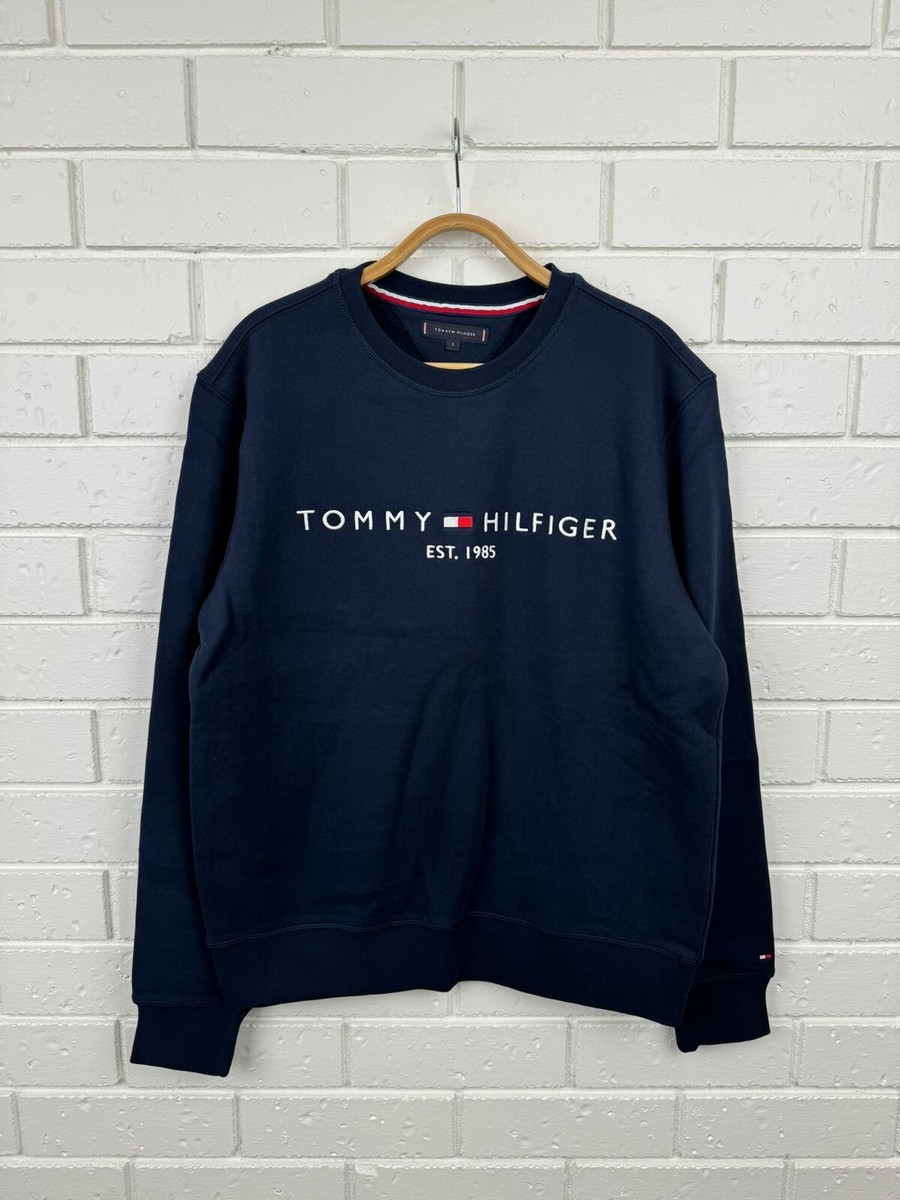 Tommy Hilfiger Embroidered Logo Sweatshirt Jumper in Navy UK