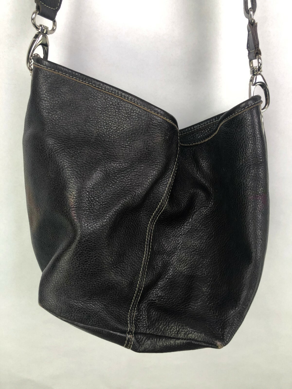 Roots Leather Bucket Bag Purse Crossbody Brown Hobo Gem