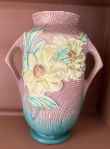 Vintage Roseville Art Pottery Peony Pattern No. 65-9 Double Handled Vase