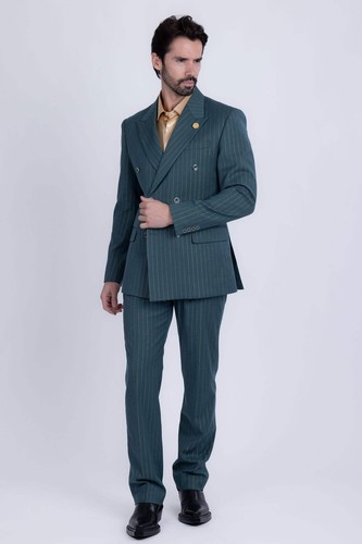 Barabas Men's Pinstripe Pattern Double-Breasted Peak Lapel Suit 5SU39 - Picture 45 of 64