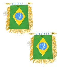 2 Pcs Mini Flag Banner "Brazil" 4"x6" Rearview Mirror flag Suction Cup Hanger