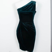 Lulus All The Luxe One Shoulder Green Velvet Lace Mini Tulip Dress Womens XS