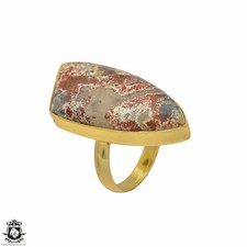 Size 7.5 - Size 9 Adjustable Wild Horse Jasper 24K Gold Plated Ring GPR15