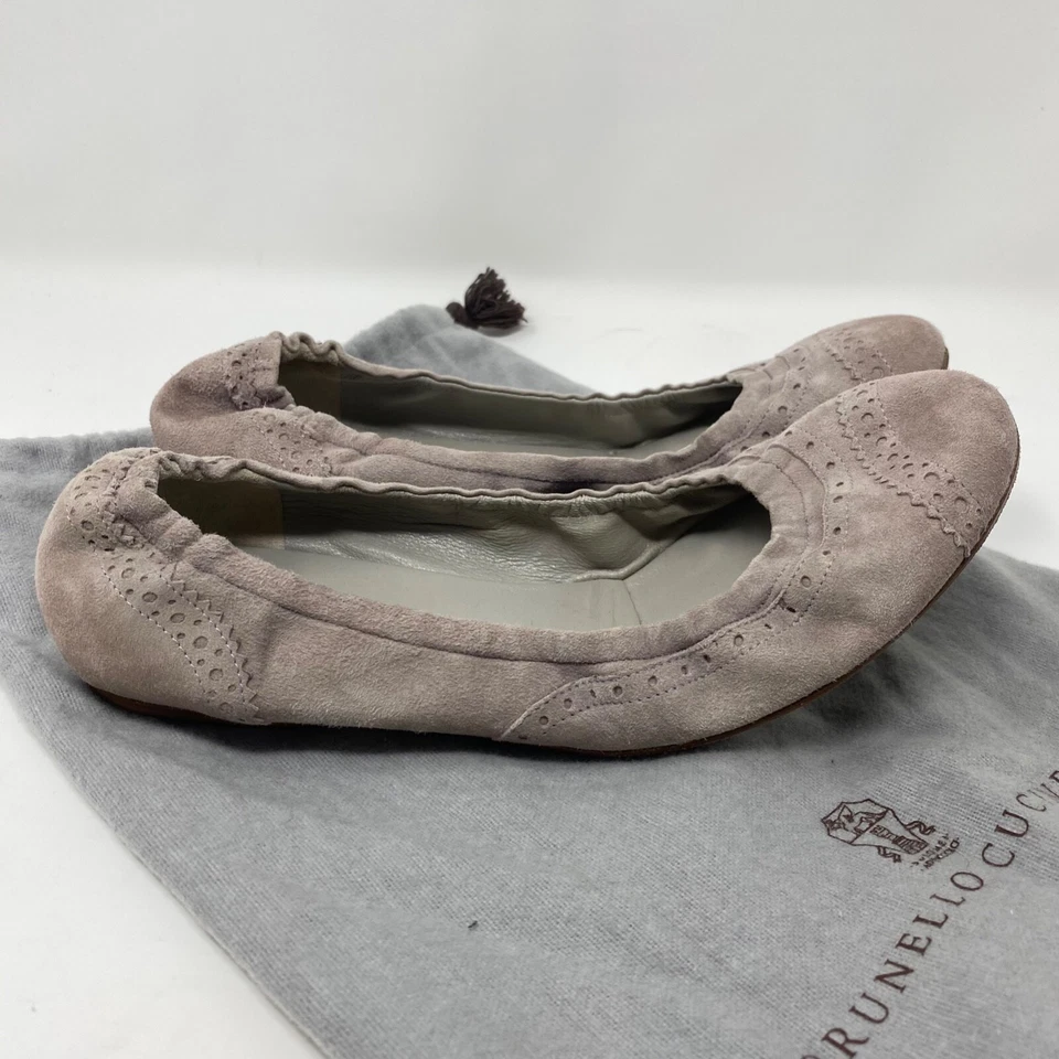 Zapatos planos de ballet Brunello Cucinelli para mujer talla US 8 grises de gamuza silenciosos de lujo Foto 4 de 4