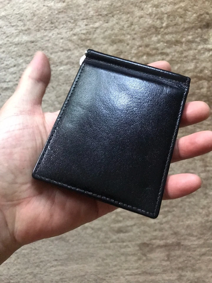 Cartera de cuero de grano superior RFID CEF súper limpia negra doble pliegue 4-1/2"L x3-3/8"W Foto 4 de 4