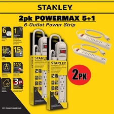 New STANLEY 6-Outlet Power Strip with Spaced Outlet
