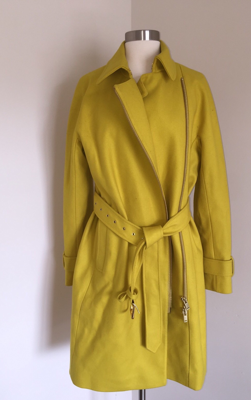 JCrew Belted Zip Trench Coat Wool Melton Outerwear e4396 $398 Yellow 10